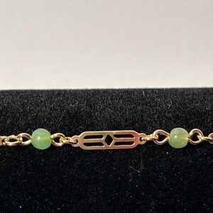 Avon Gold-Tone Link Bracelet with Green Beads